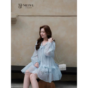 Đầm babydoll tơ đính nơ