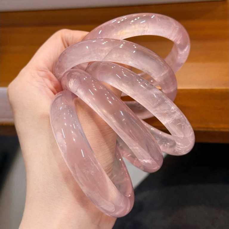 [𝐒𝐀𝐋𝐄] Vòng tay Thạch Anh Hồng bản hẹ trang sức cao cấp bằng đá tự nhiên nguyên khối