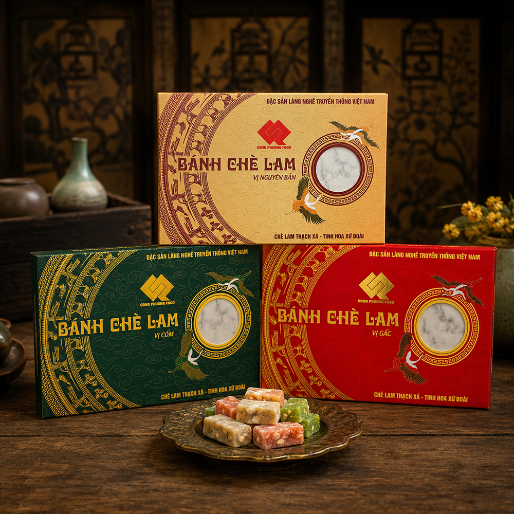 Combo 3 hộp Bánh kẹo Chè lam Thạch Xá Thạch Thất 450g - KHÔNG ĐƯỜNG - Ít ngọt - Không chất bảo quản - Đảm bảo VSATTP