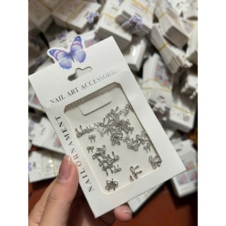 set phụ kiện nơ trái tim trang tim  móng tay