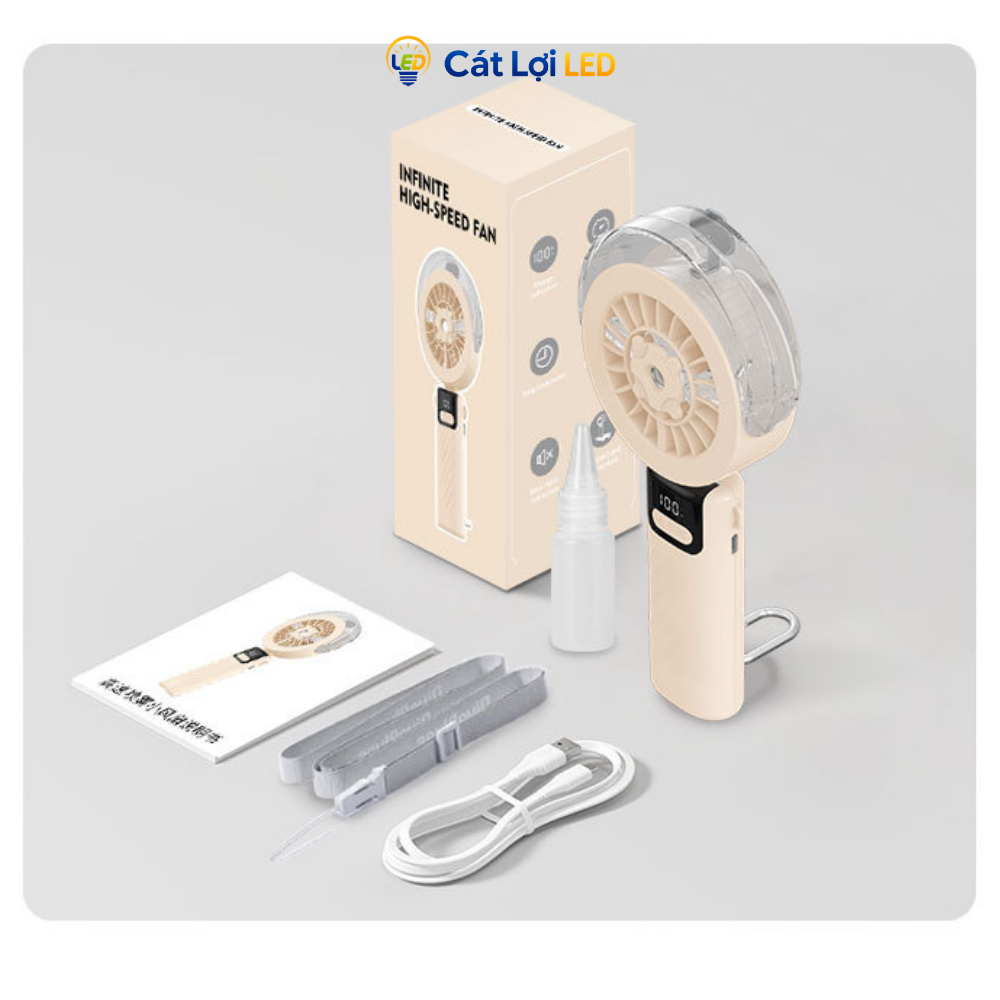 Quạt phun sương mini cầm tay phun nước tạo ẩm kèm cổng sạc USB, màn hình LED