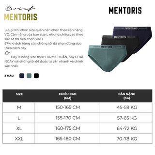 COMBO 3 Quần Lót Tam Giác Nam MENTORIS Vải Bamboo Kháng Khuẩn, Hút Ẩm Siêu Tốt, Thoáng Khí CB3MBF03