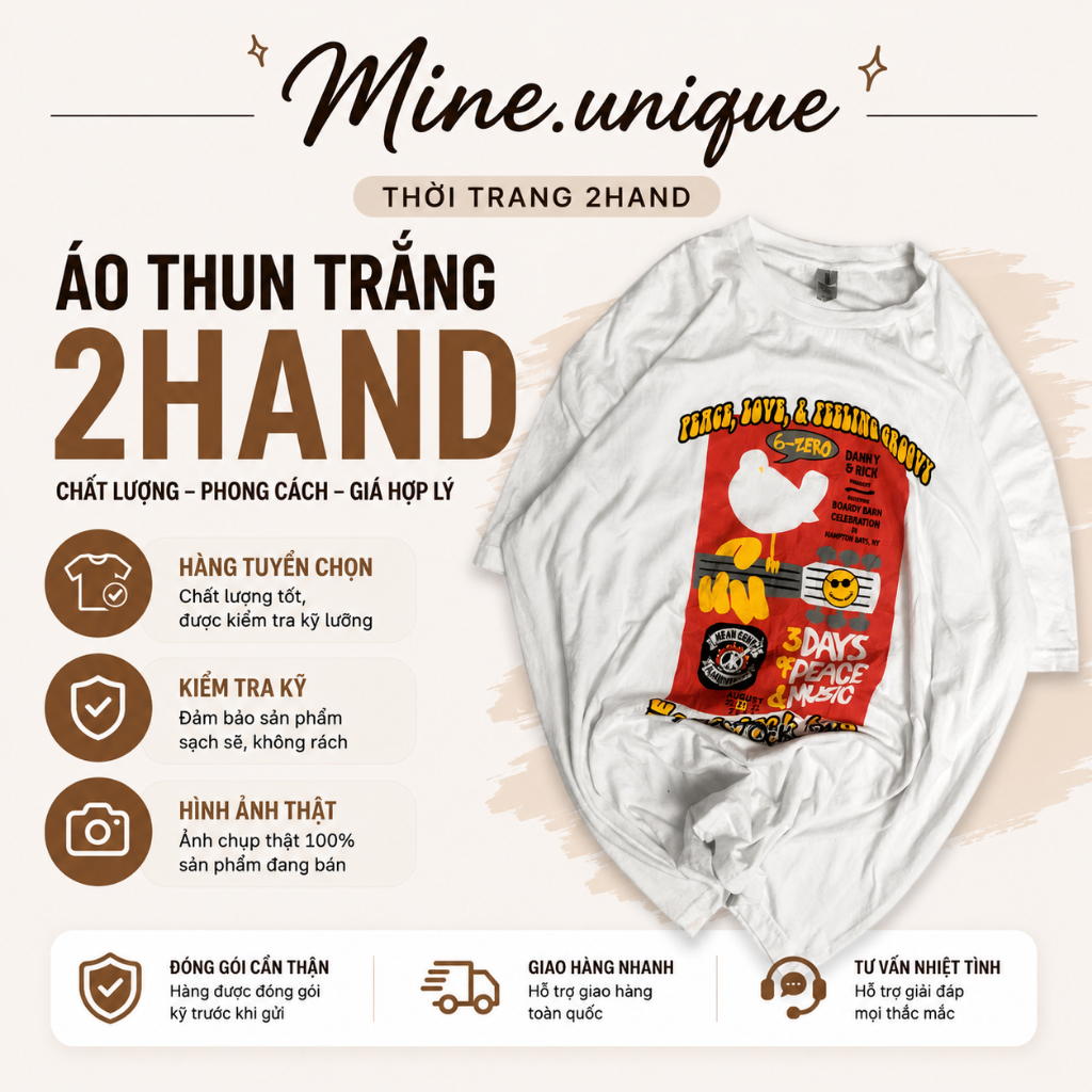 Áo Thun Trắng Mỹ 2hand Unisex - Form Rộng Dễ Mặc