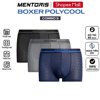 COMBO 3 Quần Lót Boxer Nam MENTORIS Vải Thun Lạnh Premium, Kháng Khuẩn,Gân Nổi Siêu Co Giãn CB3MBX09