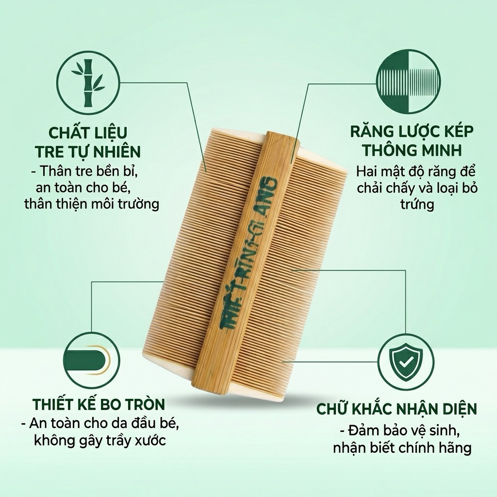 Lược bí chải chấy cho bé lược bí tre tự nhiên chải sạch trứng chấy và gàu