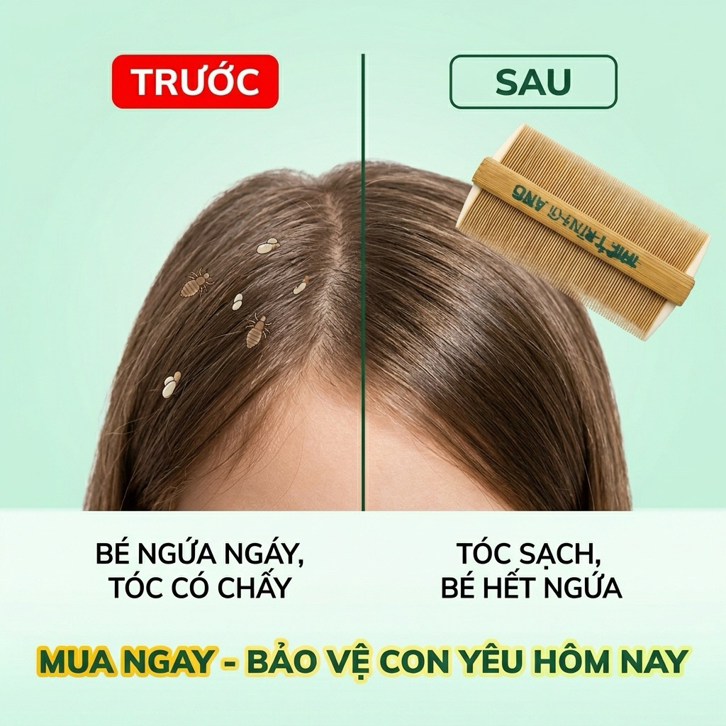 Lược bí chải chấy cho bé lược bí tre tự nhiên chải sạch trứng chấy và gàu