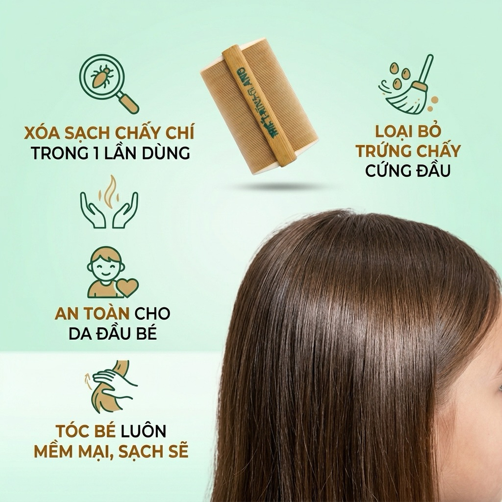 Lược bí chải chấy cho bé lược bí tre tự nhiên chải sạch trứng chấy và gàu