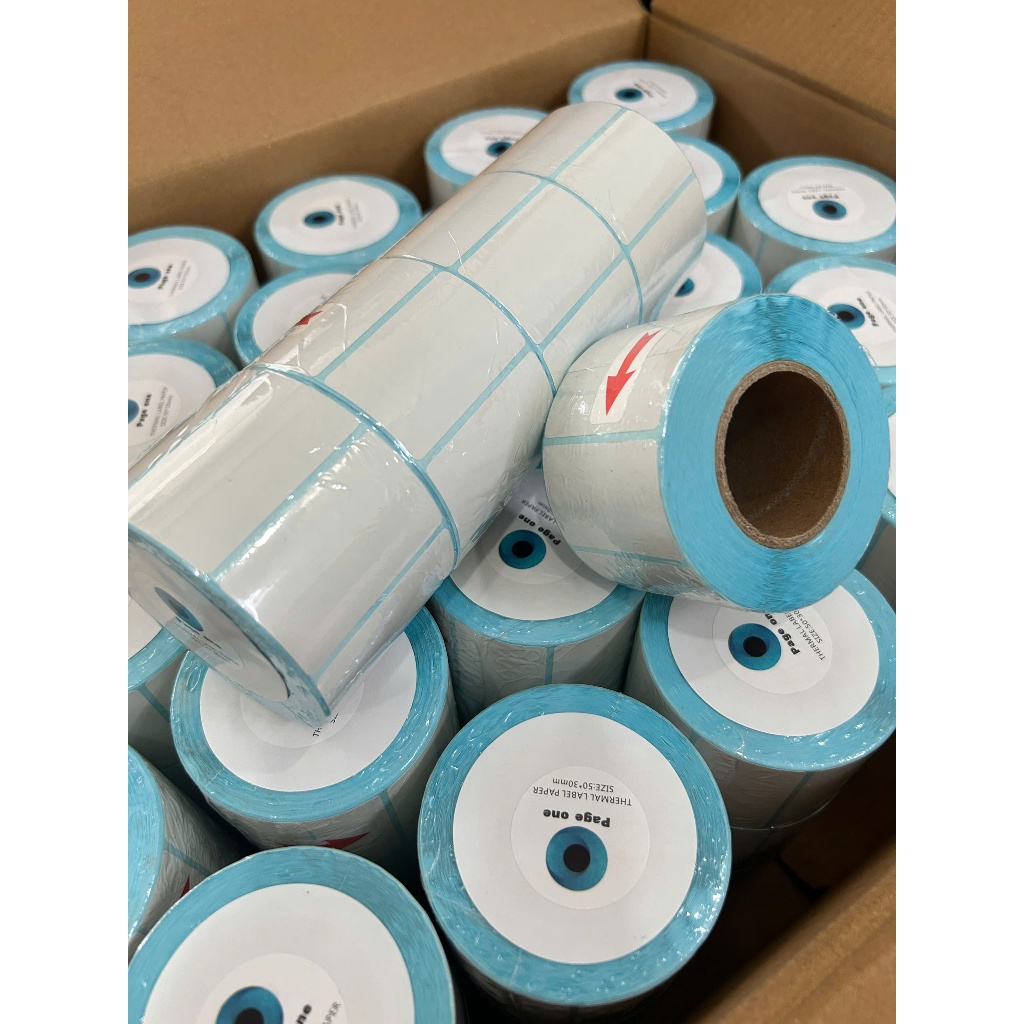 Giấy nhiệt 3 lớp 50x30mm chống nước, chống dầu, chống cồn, chống ma sát, lưu chữ lâu, in rõ nét, không phai màu.