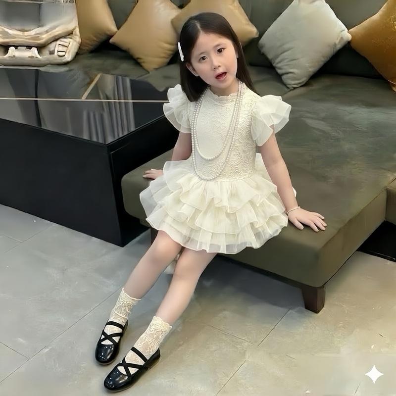 [TẶNG VÒNG] váy ren tay hến bồng xoè cho bé gái 10kg-28kg thoi trang
