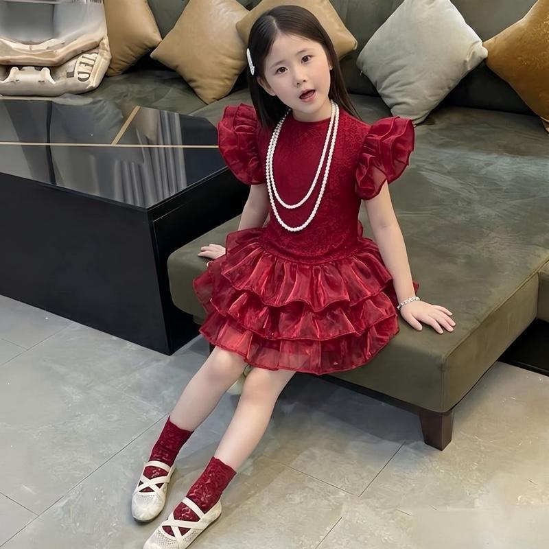 [TẶNG VÒNG] váy ren tay hến bồng xoè cho bé gái 10kg-28kg thoi trang