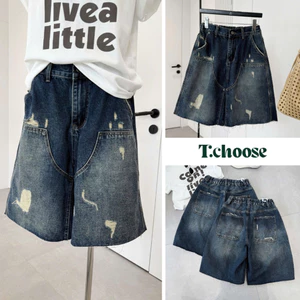 Quần ngố Jeans xanh đậm, quần lửng ống rộng 2867 TCHOOSE