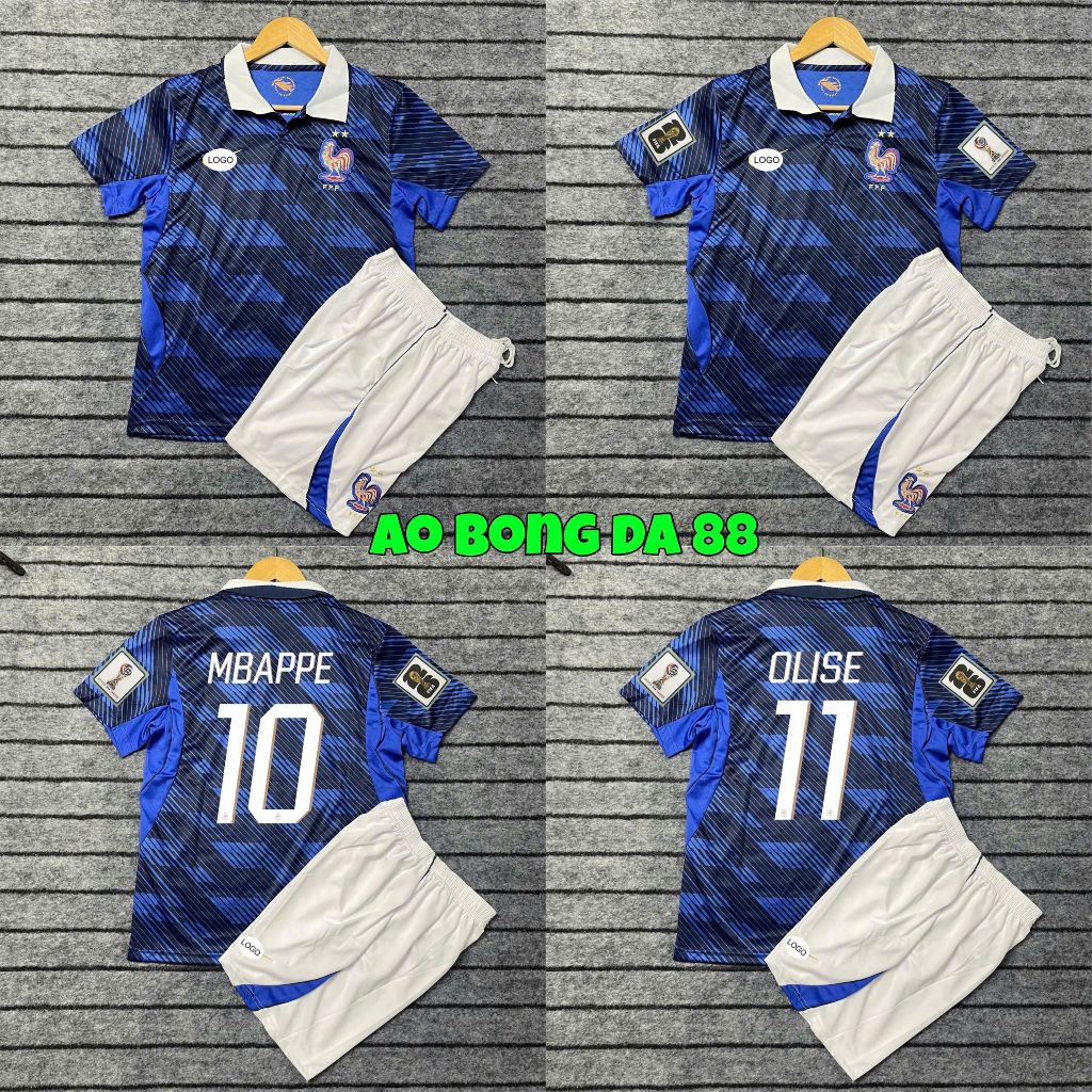 Bộ Quần Áo Bóng Đá Trẻ Em Đội Tuyển Pháp WC 2026 - Vải Polyester Gai Thái - Chuẩn Mẫu Thi Đấu