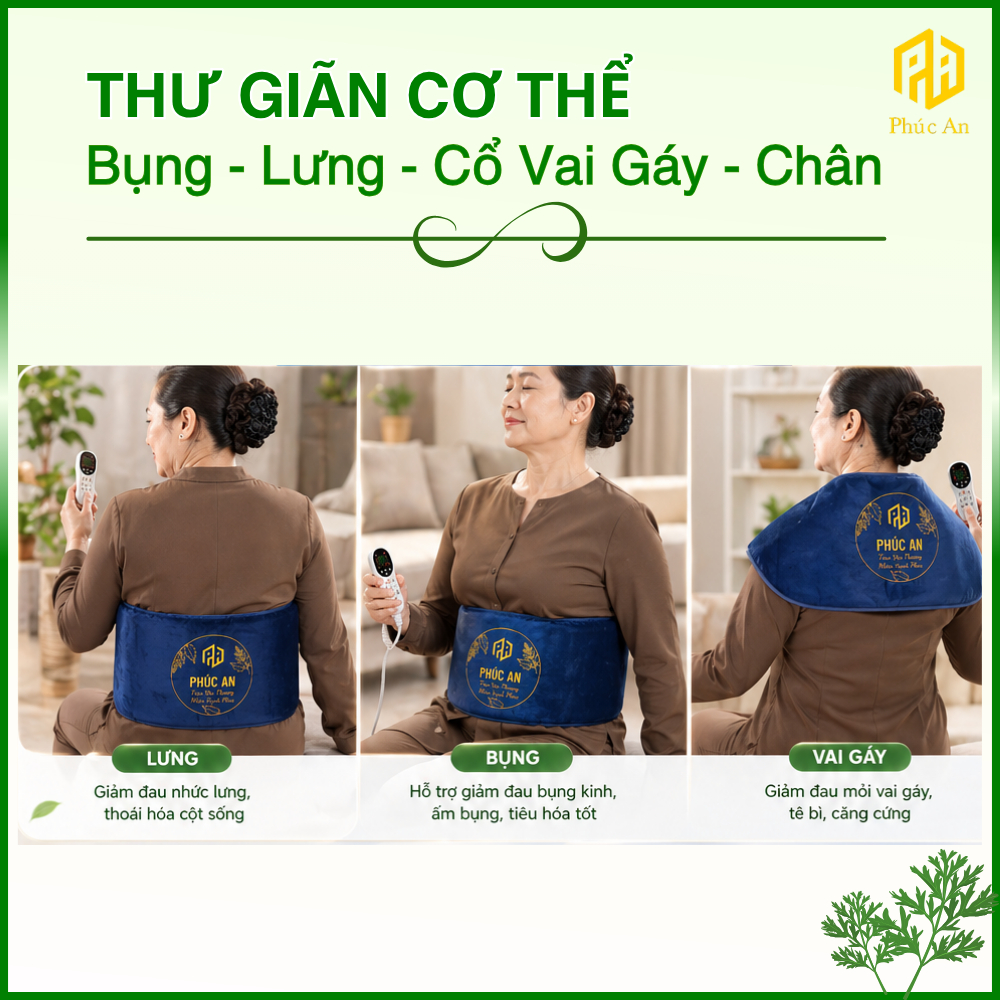 [Bảo hành 1 năm] Đai điện ngải cứu Phúc An, quà tặng tri ân thầy cô dịp cuối năm, thư giãn cơ thể, giảm mỏi cổ vai gáy