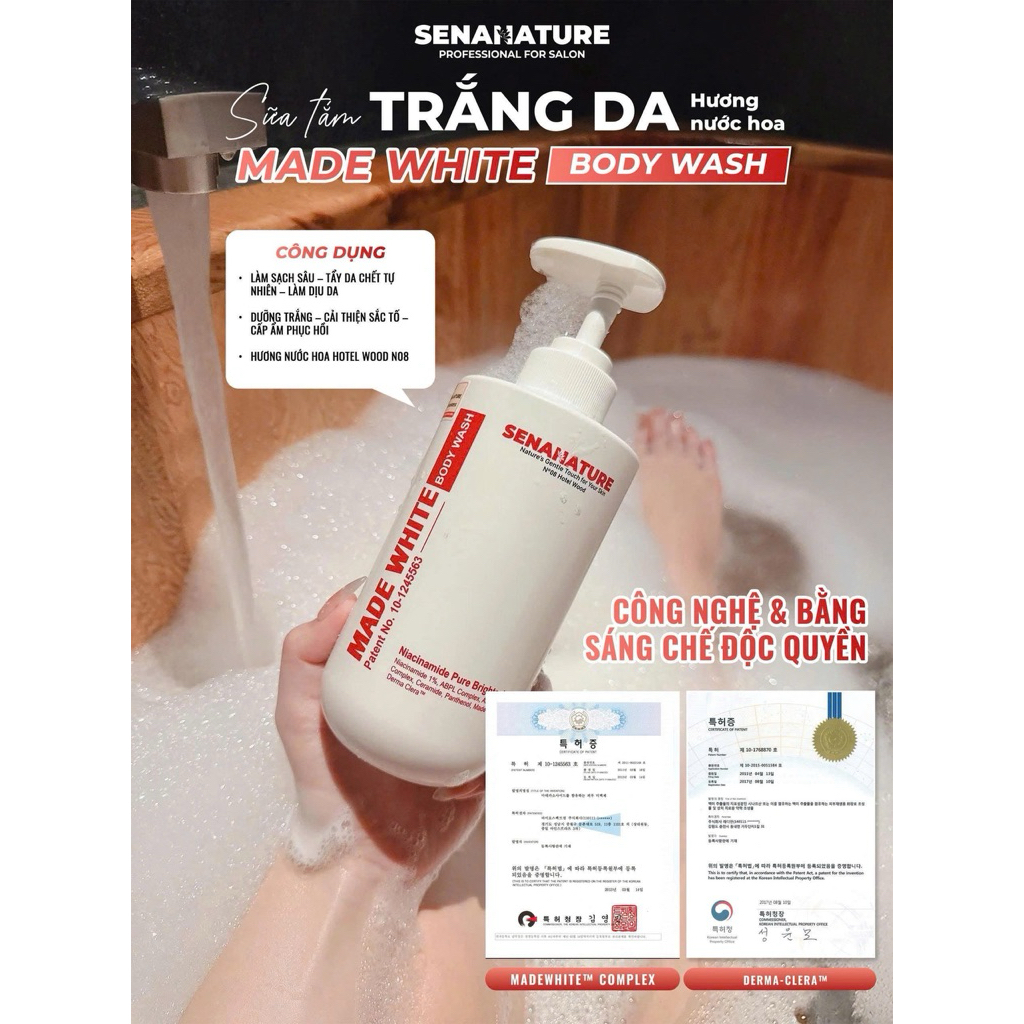 (Tặng quà) Sữa tắm trắng da senanature made white body wash 500ml - hạn 2028 Hàn Quốc sữa tắm senanature  IS15