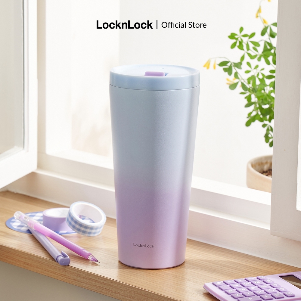 Ly giữ nhiệt LocknLock 540ml nắp trượt LHC4279VOL đế silicone chống trượt - K-MALL