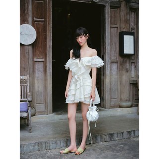 Đầm OLV trễ vai voan hoa trễ vai phối bèo dáng xòe Ianthe thanh lịch nữ tính đi chơi mùa hè