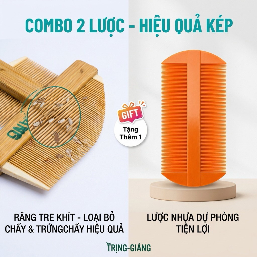 (Combo 2) Lược bí chải chí hai đầu cao cấp, lược chải chấy răng siêu dày 0.1mm làm sạch trứng an toàn dịu nhẹ cho bé