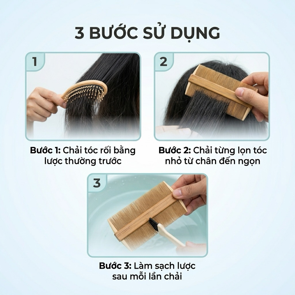 Lược bí chải chấy cho bé lược bí tre tự nhiên chải sạch trứng chấy và gàu