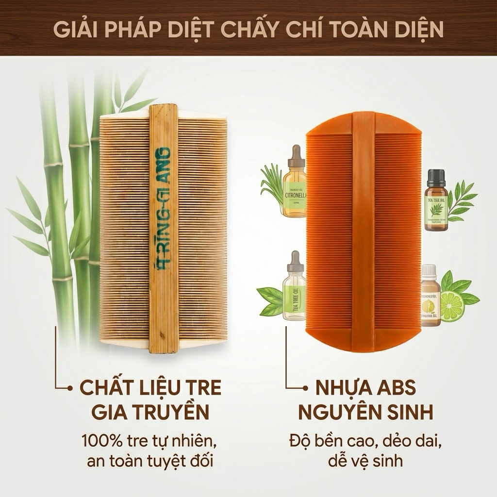 [Combo 2 Chiếc] Lược Bí Tre Và Lược Bí Nhựa Chải Chấy Ngân Bình Cho Bé - Tự Nhiên, An Toàn