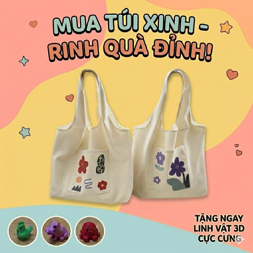 Túi Vải Đeo Vai Cao Cấp Nhật Bản Có Ngăn Ngoài XinhStore