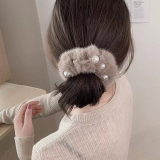Scrunchies lông, buộc tóc lông đính hạt trai nhân tạo, buộc tóc Chồi accessories cho bạn gái - K437