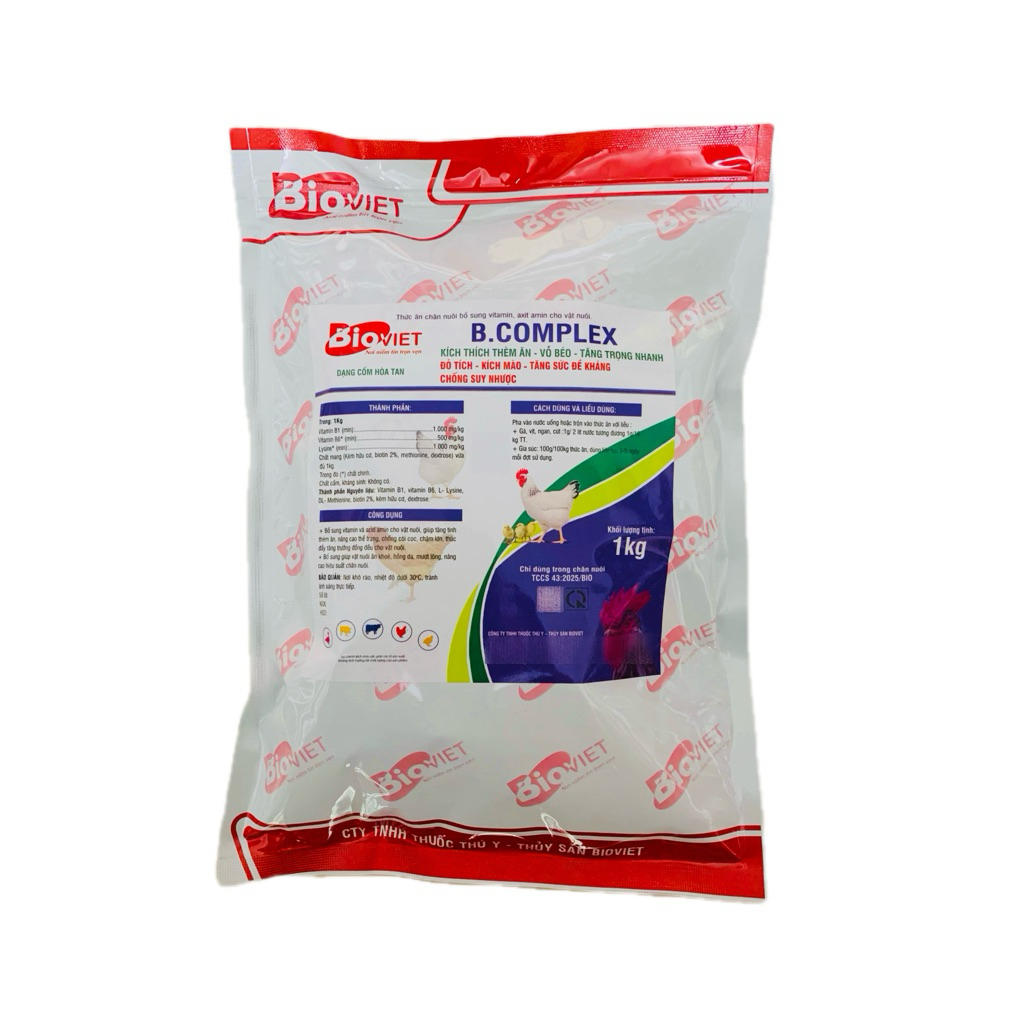 B.COMPLEX BIOVIET 1KG (10 Gói x 100g) Hỗ Trợ Kích Thích Thèm Ăn, Vỗ Béo, Tăng Trọng Nhanh Cho Heo, Gà, Vịt