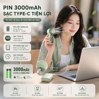 Quạt Cầm Tay Mini Kachi MK441 - Pin Khủng 3000mAh