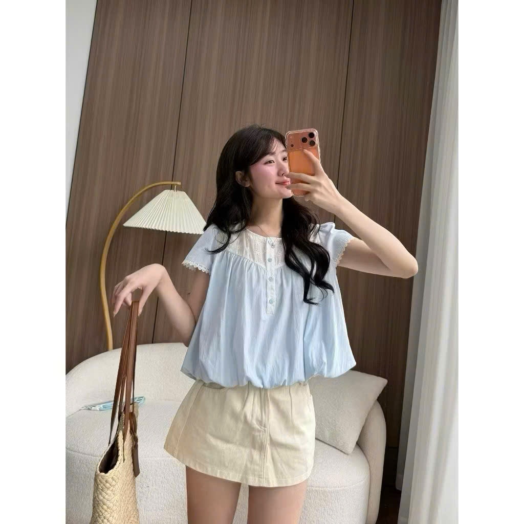 Áo babydoll phối ren khuy cổ 11255 A158