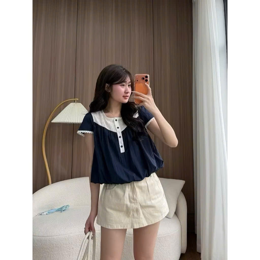 Áo babydoll phối ren khuy cổ 11255 A158