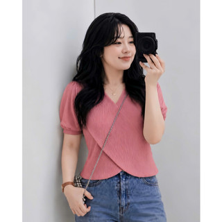 Áo thun bigsize tay ngắn vạt đắp chéo cổ chữ V chất gân tăm dễ thương cho bạn Chubby G36