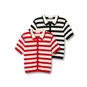 TUBYCATU Áo Sơ Mi Polo Len Dệt Kim Sọc Ngang Slowday Knit Chất Mềm Mại Thoáng Mát