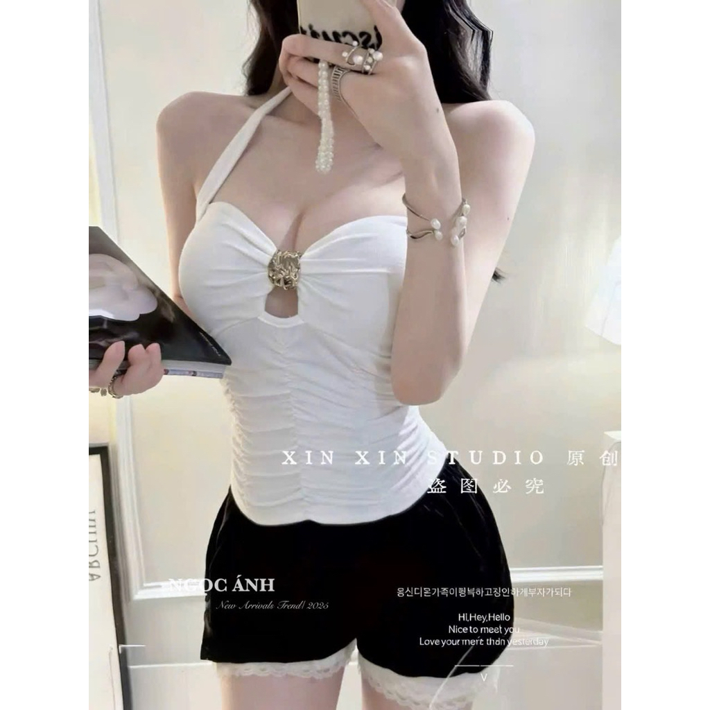Áo cổ yếm siu xinh về sẵn  hàng 2 màu Free size m