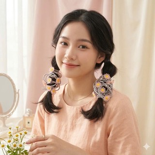 Dây Buộc Tóc Thun Gợn Sóng Đính Hoa Cúc Nhỏ Vintage , Co Giãn Cao Cấp Hàn Quốc Nhiều Màu Cho Nữ