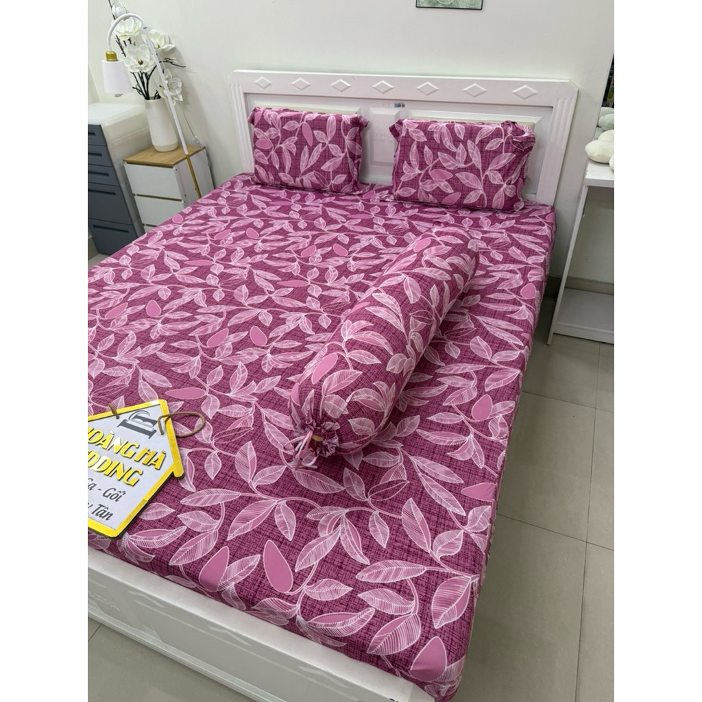 bộ ga thun lạnh 4 món lá kim ngân hồng (có 2 áo ôm cột dây)
