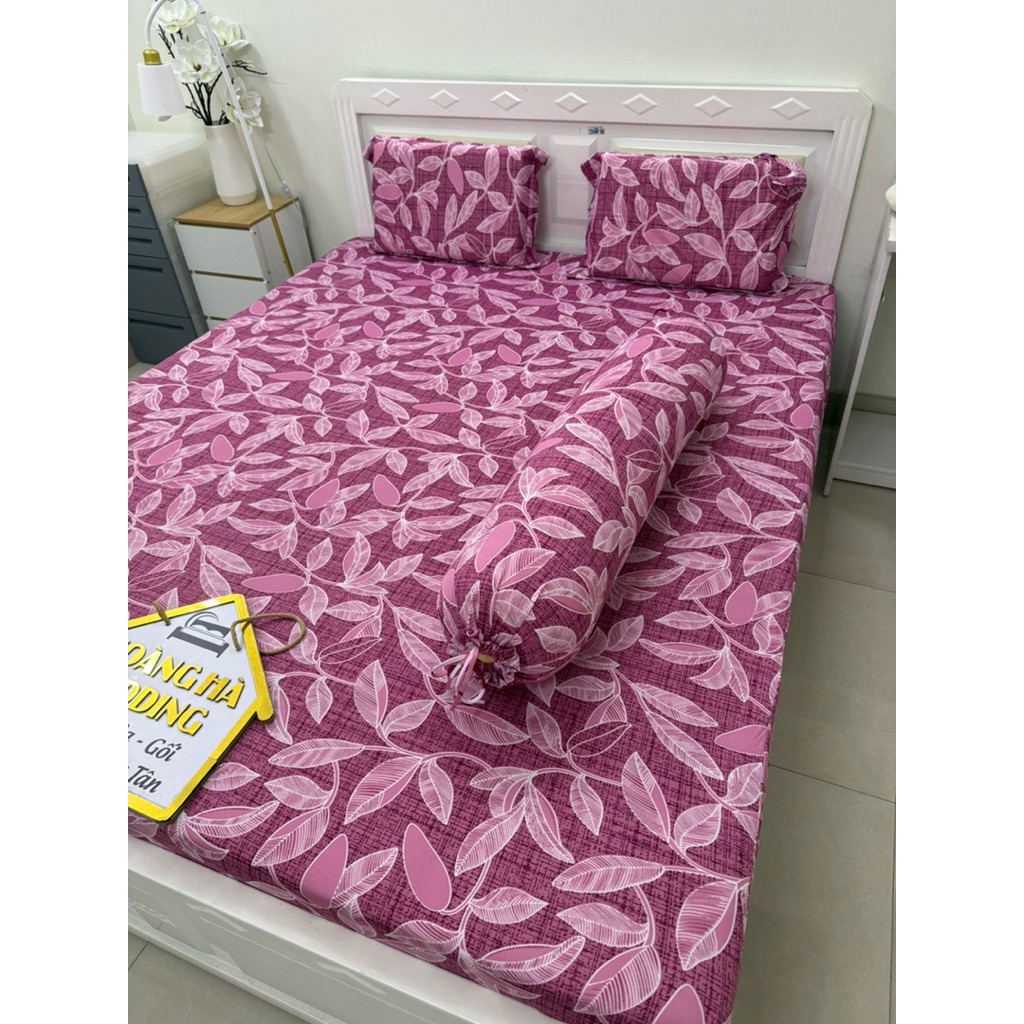 bộ ga thun lạnh 4 món lá kim ngân hồng (có 2 áo ôm cột dây)