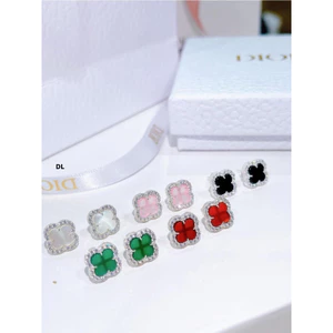 bông tai cỏ bốn lá may mắn bạc ta sz 10li