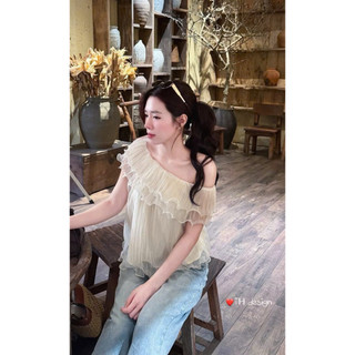LOU BAE| (SẴN KEM) Áo Nữ Lệch Vai Chất Tơ Bèo Nhăn