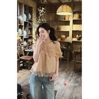 LOU BAE| (SẴN KEM) Áo Nữ Lệch Vai Chất Tơ Bèo Nhăn