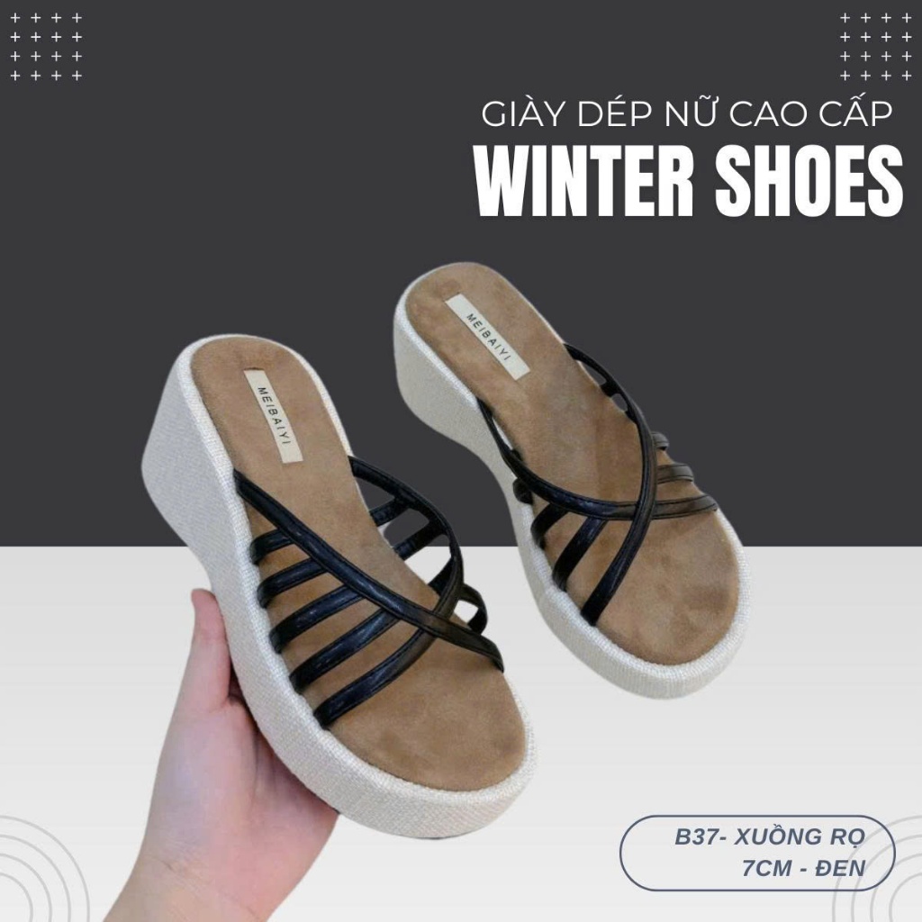 B37 Dép Xuồng Rọ 7CM Cho Nữ - Dép Đế Xuồng Cao Gót Thời Trang Êm Chân Dễ Phối Đồ