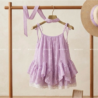 Áo Babydoll 2 Dây Cột Nơ Bèo Tầng, Dễ Thương chất liệu tơ mềm in hoa - 015 Macaron