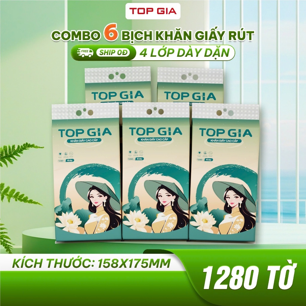 Khăn giấy rút treo tường TopGia Sắc Việt 1280 tờ, giấy vệ sinh dành cho gia đình Việt, tặng móc treo
