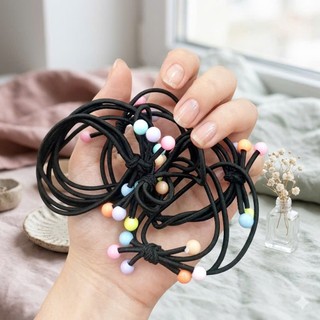 Dây Buộc Tóc Thun Đen Đính Hạt Đậu Màu Sắc Cute Sợi Mảnh Co Giãn Tốt Giá Sỉ Cho Học Sinh Sinh Viên