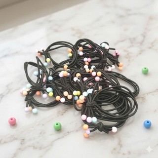 Dây Buộc Tóc Thun Đen Đính Hạt Đậu Màu Sắc Cute Sợi Mảnh Co Giãn Tốt Giá Sỉ Cho Học Sinh Sinh Viên