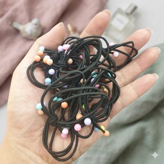 Dây Buộc Tóc Thun Đen Đính Hạt Đậu Màu Sắc Cute Sợi Mảnh Co Giãn Tốt Giá Sỉ Cho Học Sinh Sinh Viên