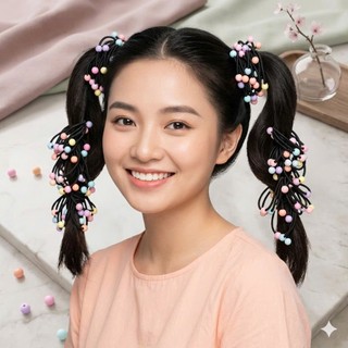 Dây Buộc Tóc Thun Đen Đính Hạt Đậu Màu Sắc Cute Sợi Mảnh Co Giãn Tốt Giá Sỉ Cho Học Sinh Sinh Viên
