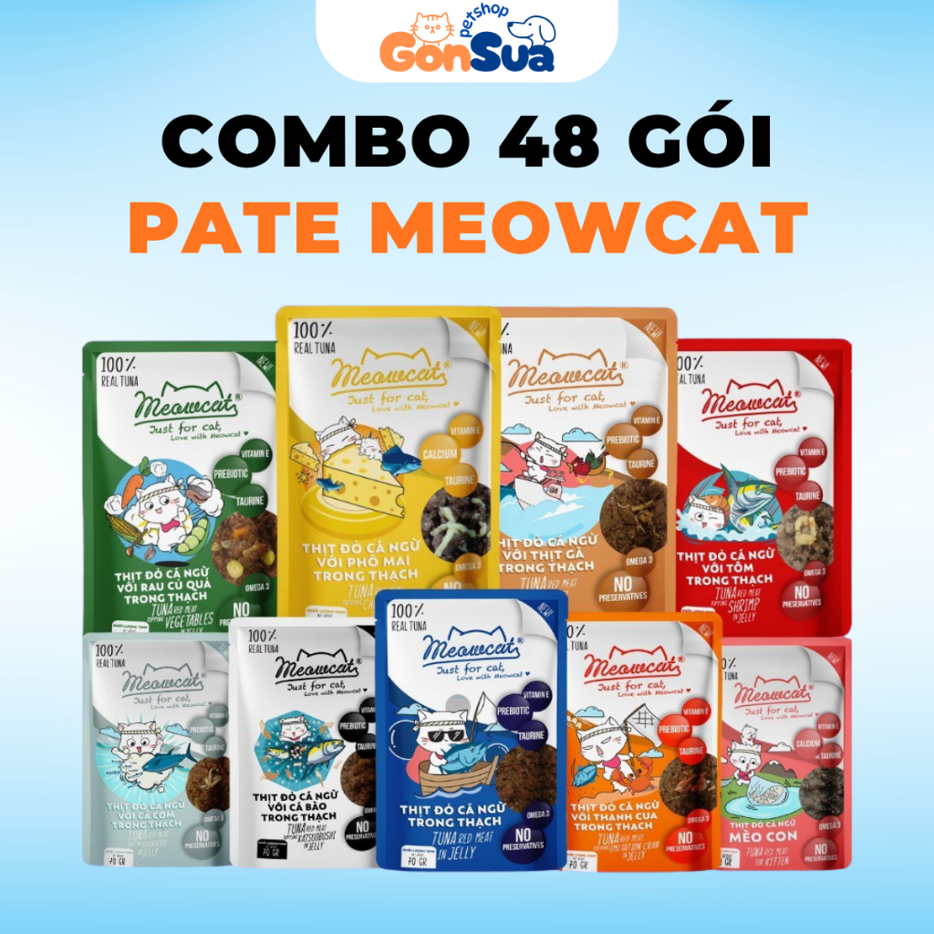 [Combo 48] Pate MeowCat Gói 70g Cho Mèo Thơm Ngon Nhiều Vị Bổ Sung Đầy Đủ Chất Dinh Dưỡng Cho Mèo