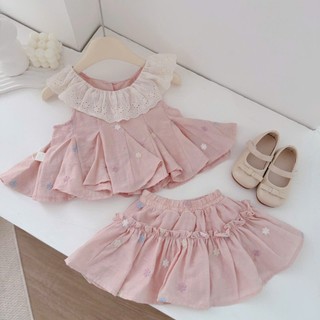 Quần áo trẻ em, Set hồng thêu hoa bé gái 9-26kg S2148 Tiểu Yến KID