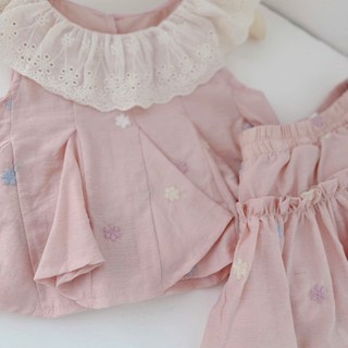Quần áo trẻ em, Set hồng thêu hoa bé gái 9-26kg S2148 Tiểu Yến KID