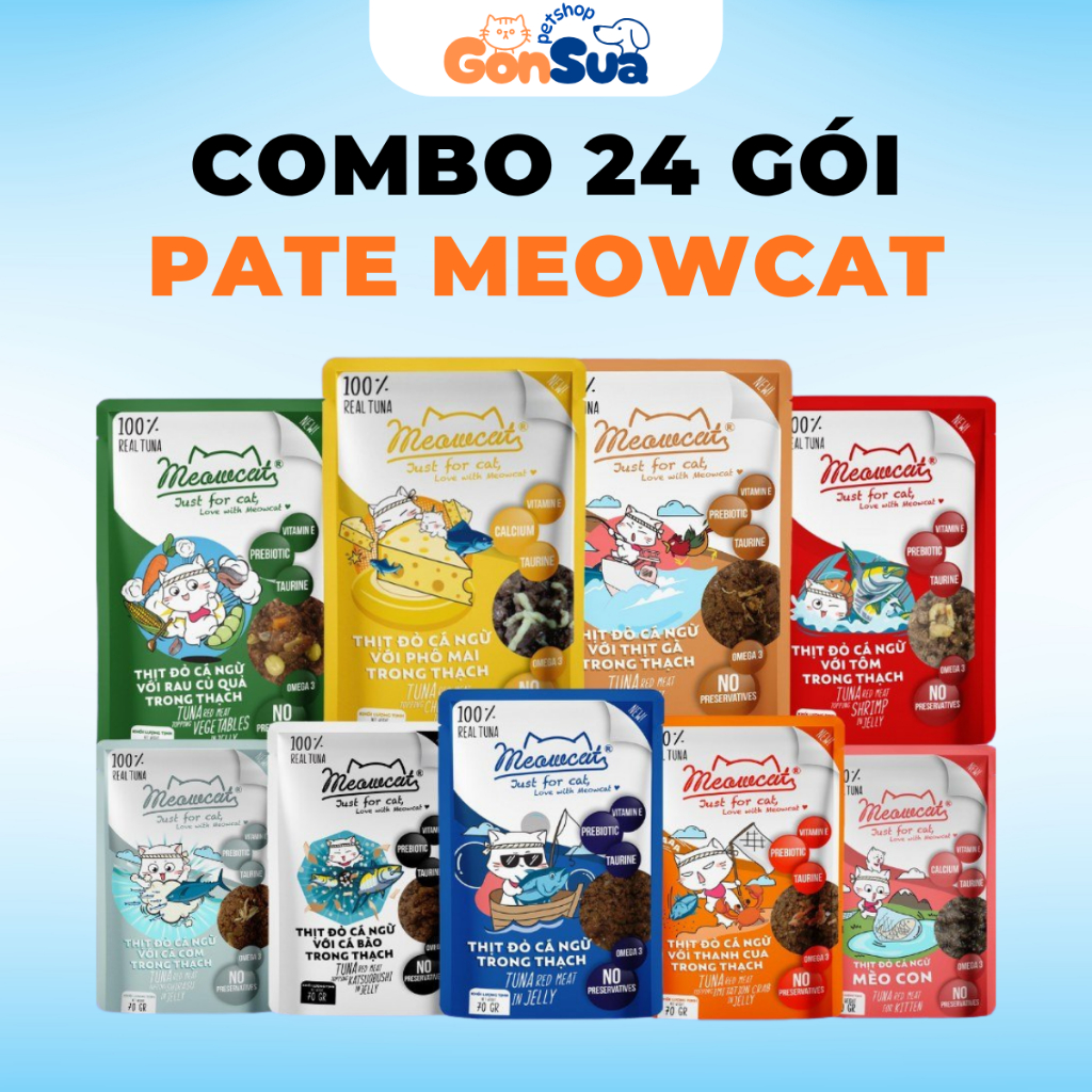 [Combo 24] Pate MeowCat Gói 70g Cho Mèo Thơm Ngon Nhiều Vị Bổ Sung Đầy Đủ Chất Dinh Dưỡng Cho Mèo