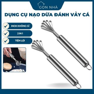 Dụng Cụ Nạo Dừa Sợi, Đánh Vảy Cá Inox Chống Ghỉ 2in1